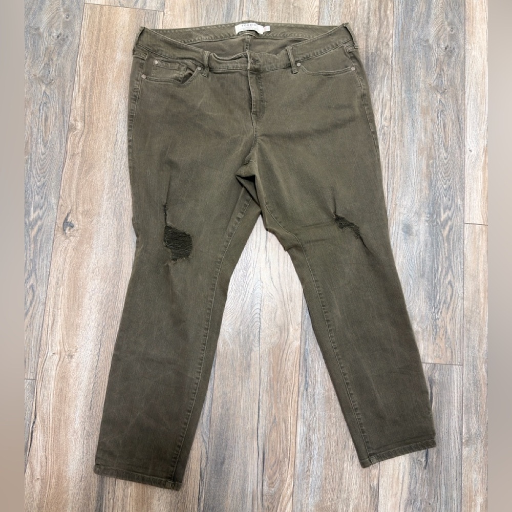 Torrid Olive Skinny Jeans with Distressed Details